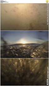 夕阳下潜水激起水浪实拍