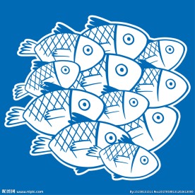 矢量精致卡通鱼群插画