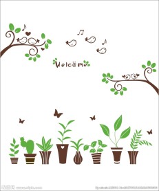 移门图案 小鸟盆栽 墙贴