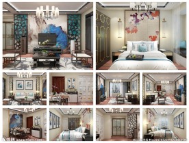 新中式客厅卧室效果图
