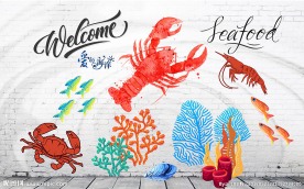 手绘海洋生物背景墙