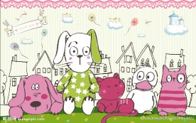 手绘卡通动物背景