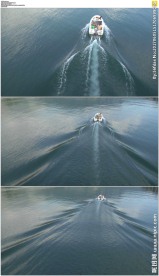 游艇游过划出美丽的水波纹