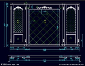 家装CAD实木背景雕花墙板背景