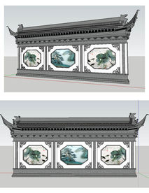 白族照壁景观草图大师SU模型