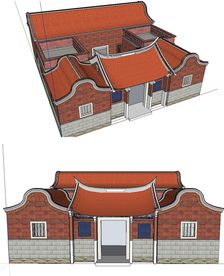 闽南三盖廊建筑草图大师SU模型