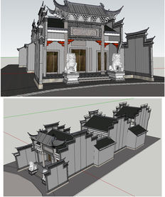 大型宗祠建筑草图大师SU模型