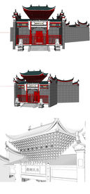祠堂建筑大门草图大师SU模型