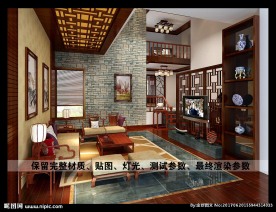 中式别墅客厅装修效果图