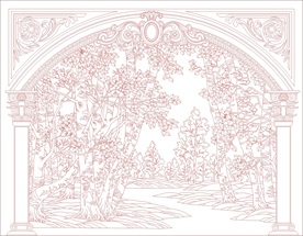 欧式树林艺术玻璃矢量图 线条图