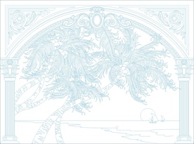 欧式椰树艺术玻璃矢量图 线条图