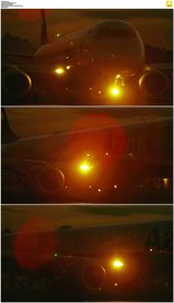 晚上滑行的飞机光斑