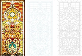 教堂玻璃图片矢量图 线描图