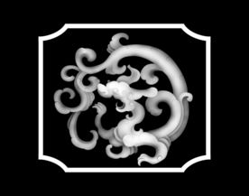 草龙洋花精雕浮雕灰度图