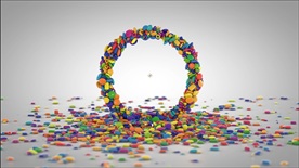 无数纽扣小元素掉落出logo