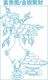 富贵金银牡丹瓶与盆移门刻绘
