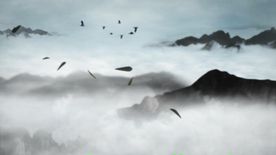 水墨风格山水飞鸟风景视频素材