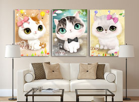 可爱卡通手绘猫咪大眼萌无框画