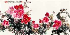 国色天香牡丹山水画