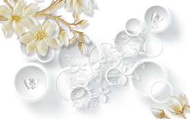 3D立体浮雕金色花朵电视背景墙