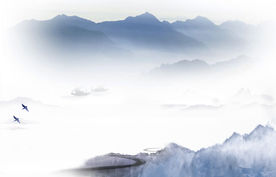 意境蓝色简约水墨山水