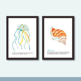 手绘水母海螺 装饰画芯