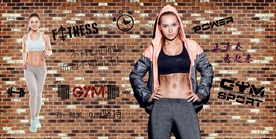 美女砖墙健身装饰画