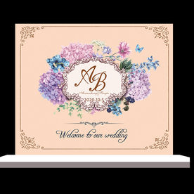 粉色香槟金水彩花卉婚礼迎宾签到