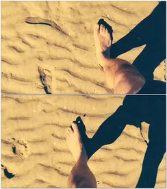 第一视角脚步沙滩行走