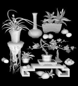 八宝花瓶博古精雕灰度浮雕