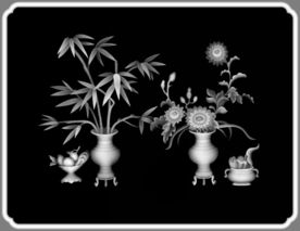 竹子菊花花瓶精雕浮雕灰度