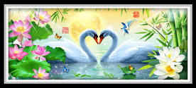 心心相印天鹅湖荷花竹子装饰画