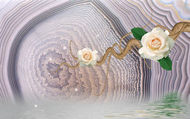 3D花朵大理石花纹电视背景墙