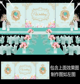 香槟金水彩花卉照片墙舞台背景