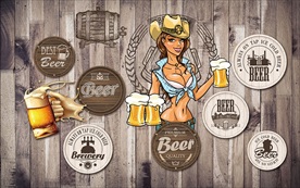 手绘美女啤酒装饰画
