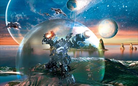 手绘太空大战装饰画