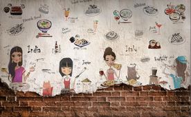 复古卡通用餐背景墙