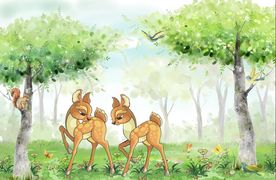 手绘卡通动物风景