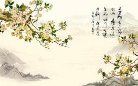 工笔花鸟中式背景墙