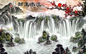 流水生财中式背景墙