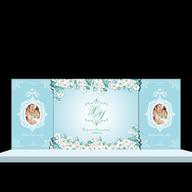 蓝色水彩花卉婚礼舞台照片墙背景