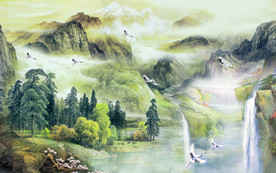 流水生财中式背景墙