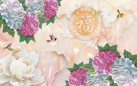 福字大理石玉雕玫瑰花电视背景墙