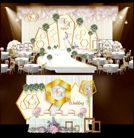 白色简约香槟色几何婚礼AI