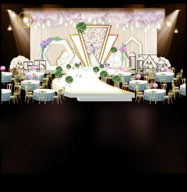 粉色香槟几何婚礼异形舞台AI