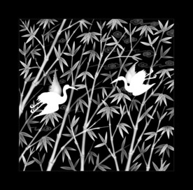 仙鹤竹子精雕浮雕灰度图
