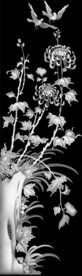 菊花花鸟精雕浮雕灰度图