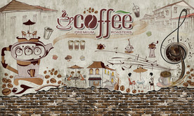 手绘咖啡素材背景墙