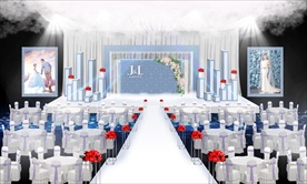 简洁大方蓝色婚礼手绘效果图