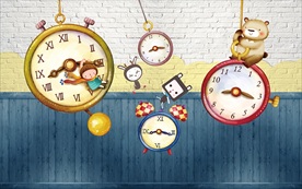 手绘卡通时钟装饰画背景墙